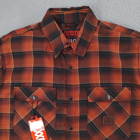 Dixxon Snap-on High Impact Jacket Mens 2XL Orange Black Plaid Sherpa Lined - Picture 6 of 16